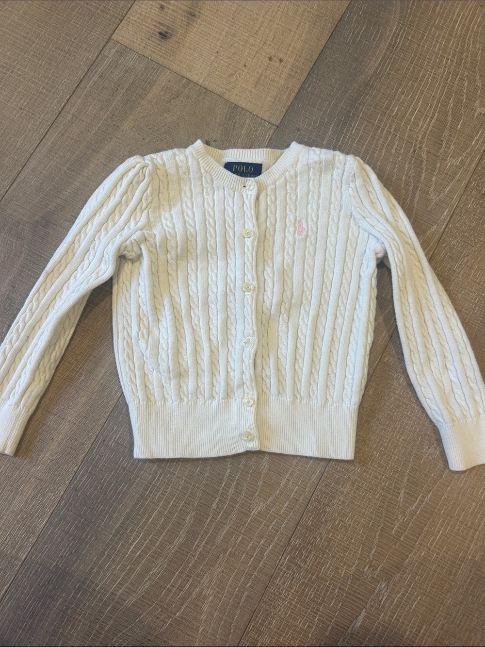 Polo by Ralph Lauren white Cable Knit Button-Up Cardigan
